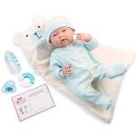 JC Toys/Berenguer - JC Toys, Soft Body La Newborn 15.5 inches baby doll - Blue Bear Bunting Gift Set